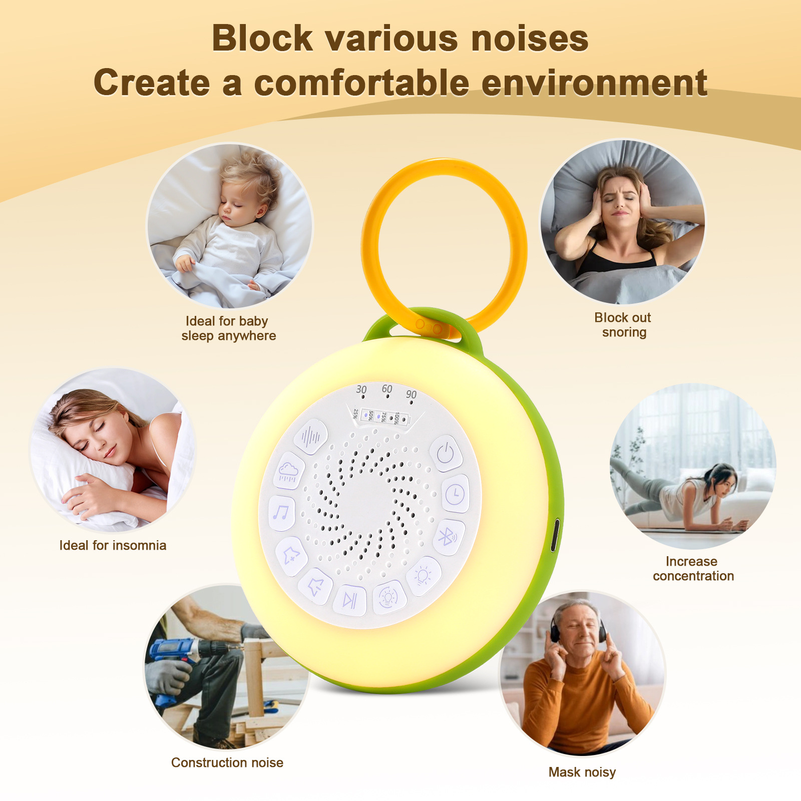 White Noise Machine with Bluetooth Helps Soothe Babies, Music Bluetooth Speaker Sleep Aid Device, Calming Sleep Artifact