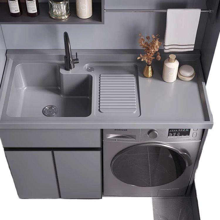 Space Aluminum Balcony Washing Machine Cabinet Combination Laundry Sink High and Low Basin Integrated with Washboard Laundry Cabinet Companion