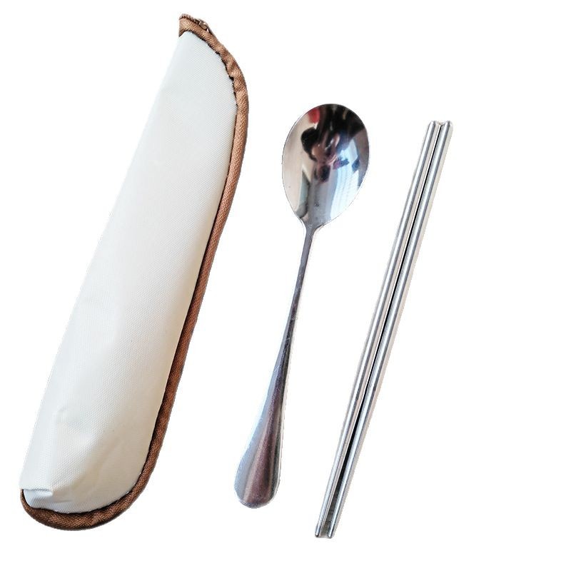 Internet Popular Stainless Steel Portable Tableware Student Spoon Chopsticks Household Children Spoon Chopsticks suit Outdoor Travel Tableware suit