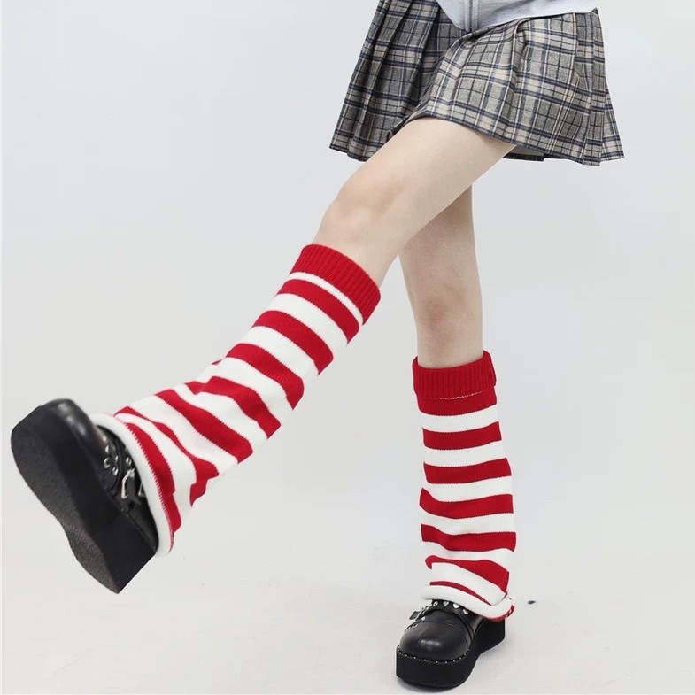 Вязаные носки в полоску для женщин, черно-белые, теплые носки для осени и зимы