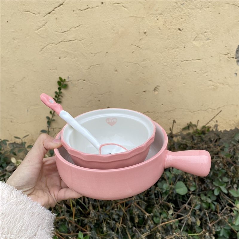 Trendy Ceramic Tableware Hello Kitty Dormitory Home Single-Person Dining Bowl Plate Spoon Baking Bowl High-Value Three-Piece Set