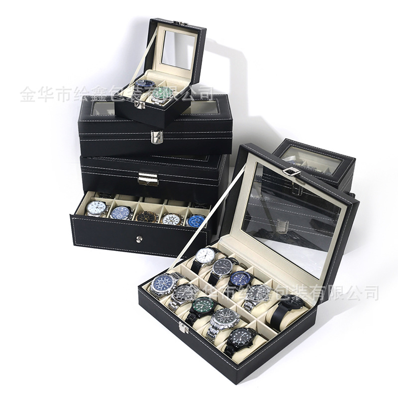 Watch Box Wholesale High-End Watch Storage Jewelry Box Ready-Made Leather Watch Transparent Window Storage Display Box