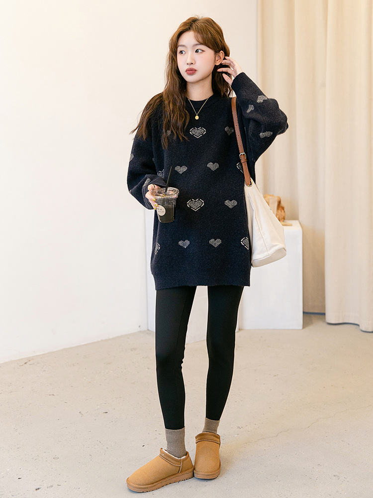 Autumn and Winter Maternity Wear Korean Style Loose Crewneck Pullover Sweater for Pregnant Women Mid-length Loose Soft and Comfortable Thickened Sweater