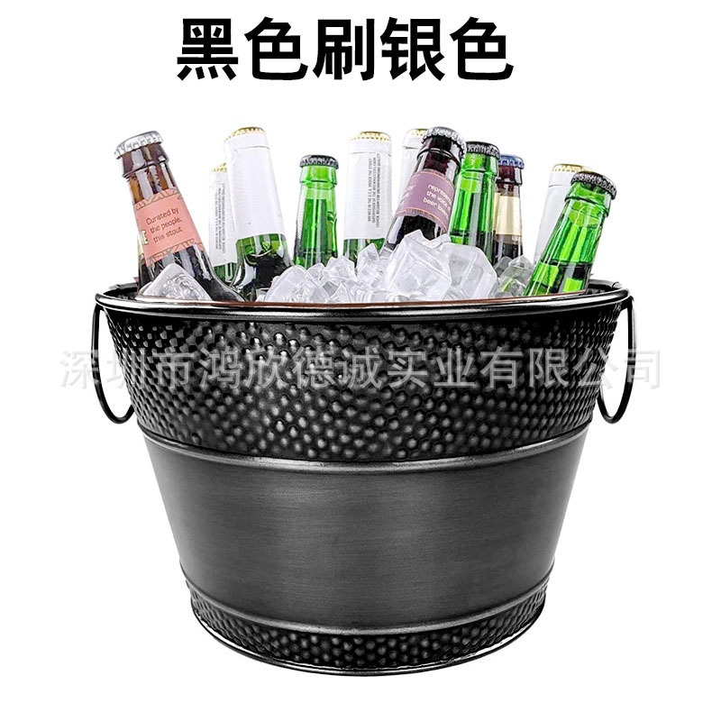 Double-Eared Round Ice Bucket Galvanized Iron Pitted Ice Bucket Bar Ktv Metal Ice Bucket High-End Champagne Beer Ice Bucket