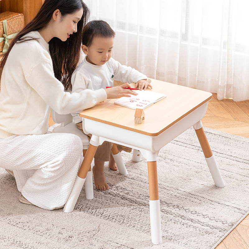 Fun Multi-Functional Children's Lifting Table and Chairs Home Learning Painting Game Table Wooden Primary School Student Learning Square Table