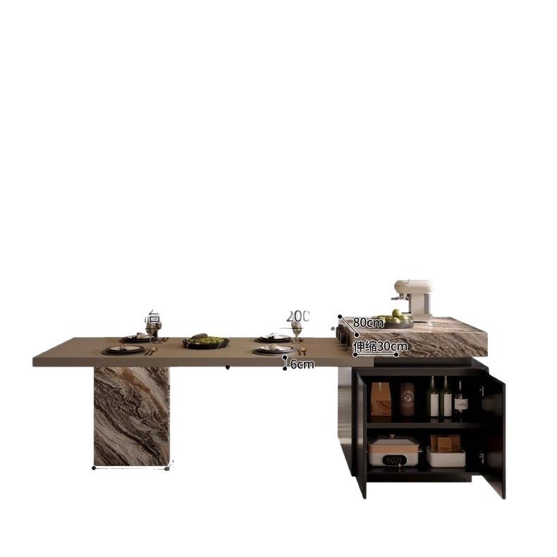 Full Slate Island Cabinet Dining Table Integrated Home Retractable Bar Table Minimalist Guide Light Luxury Venetian Brown Nakajima