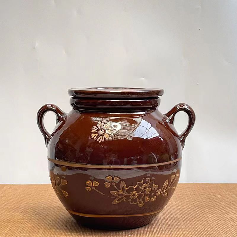Бочка для сала с крышкой, старая, керамическая, для хранения, устойчивая к высоким температурам, большая емкость
