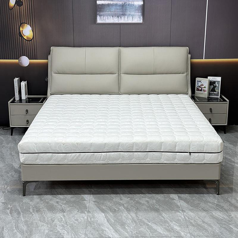 Italian Style Light Luxury Minimalist Double Leather Bed Minimalist Soft Bed Modern Minimalist Master Bedroom Soft Oak Leather