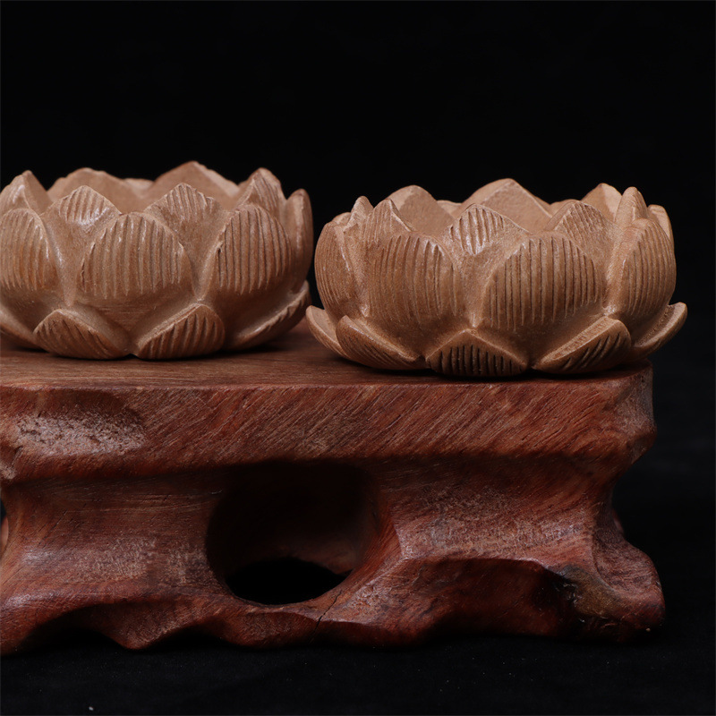 Wood Carving Ornaments Wholesale Peach Lotus Ornaments Carved Wood Crafts Hand-stitched Carved Lotus