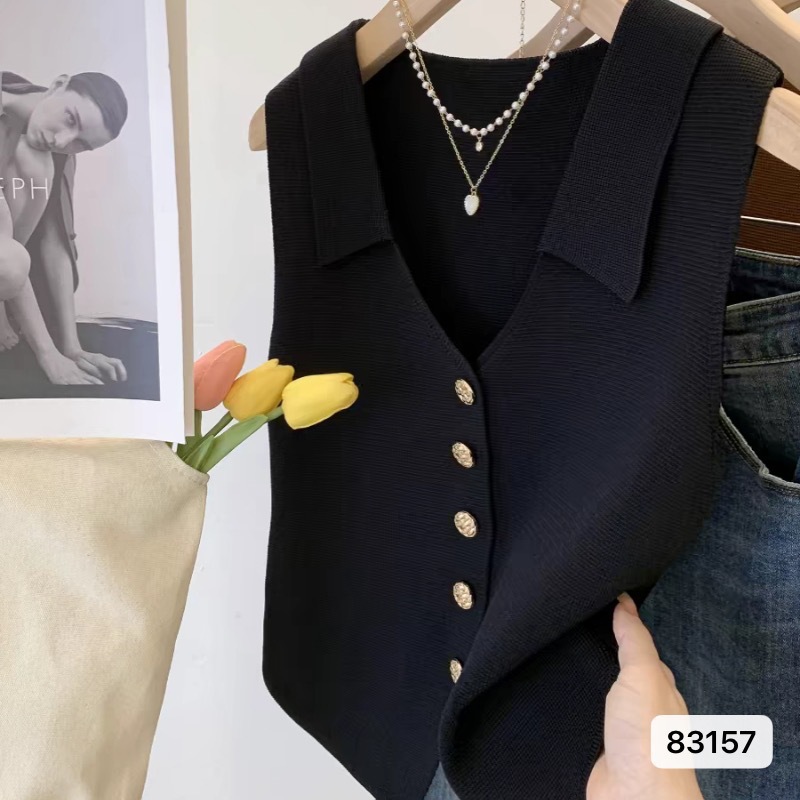 2024 New Summer Style Small Fragrant Top Classy Elegant V-Neck Sleeveless Vest Vest Ice Silk Bottoming Knitwear