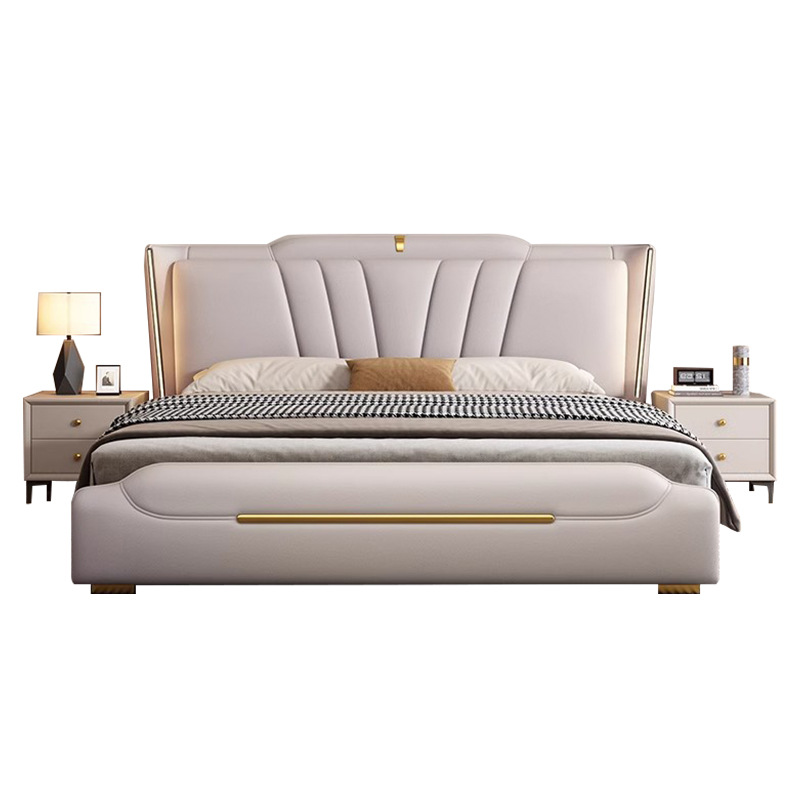 Italian Light Luxury Leather Bed High-end Extremely Simple Master Bedroom Soft Bag Double 1.8 m 1.5 m Storage Wedding Bed with Night Light