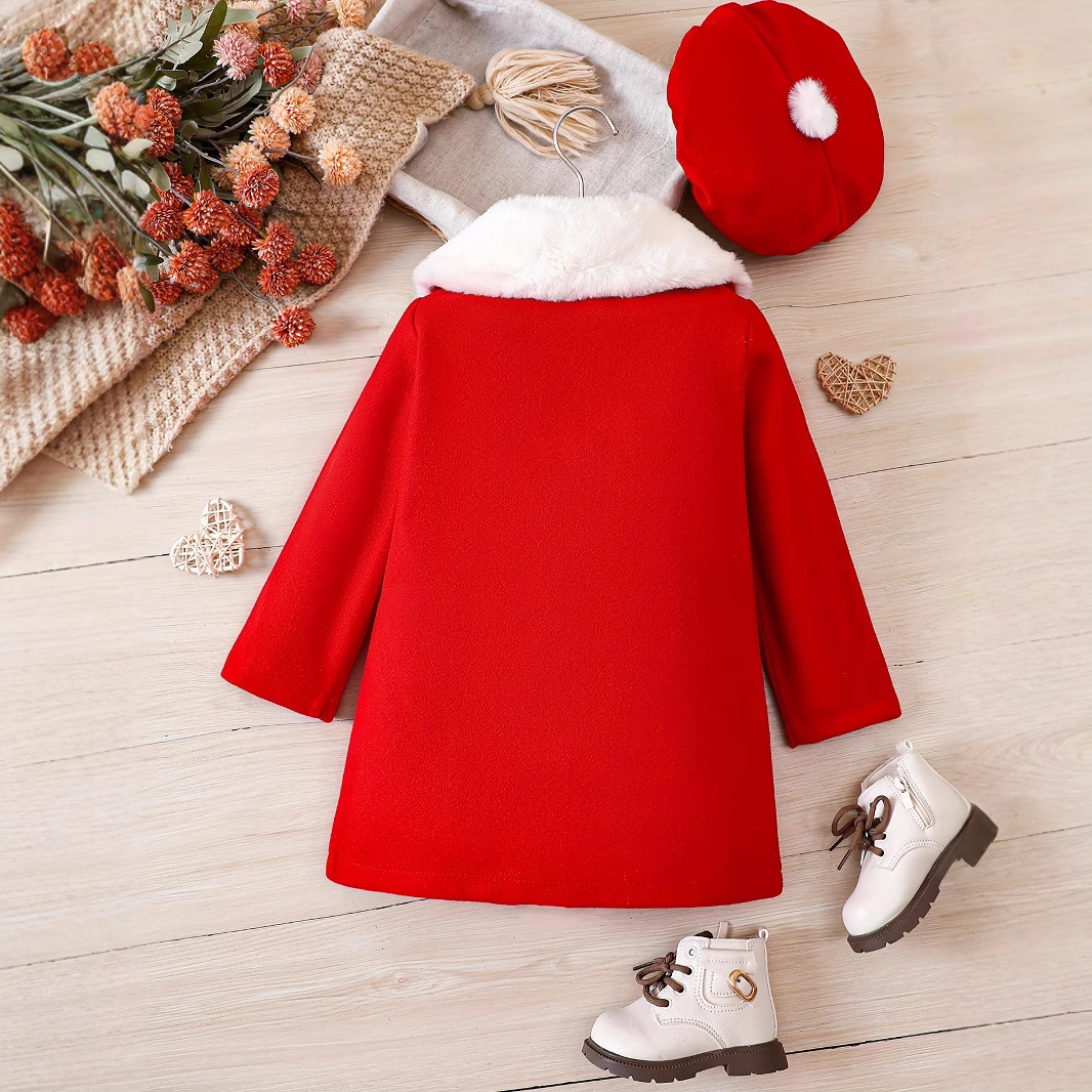 New Style Mid-Length Coat for Older Girls with a Turn-Down Collar, Sweet Solid Color Children's Coat for Autumn and Winter 2024