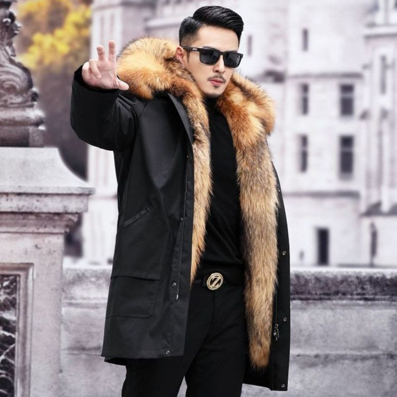 Men's Mid-Length Cotton Outwear 2025 Autumn and Winter New Fur One-Piece Outwear with Removable Lining Imitation Fur Outwear