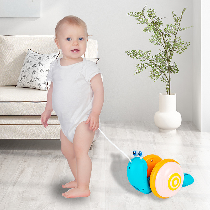 Children's pull rope drag snail night market creative fiber rope light music pull pull pull baby toddler toys wholesale