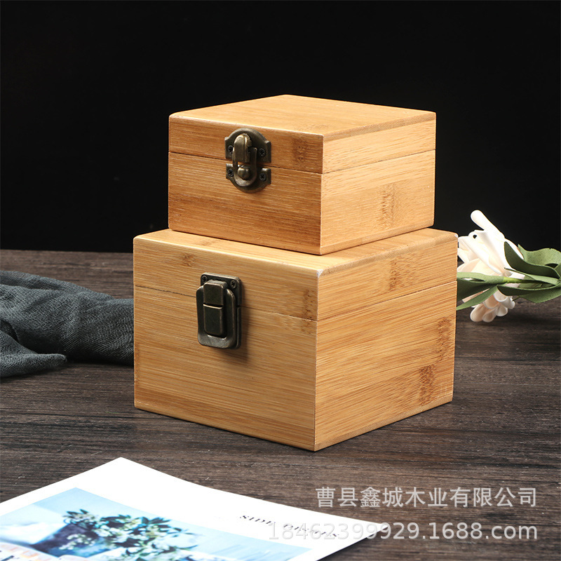 Bamboo wood with lock square storage wooden box home loose tea storage box birthday gift packaging wooden box