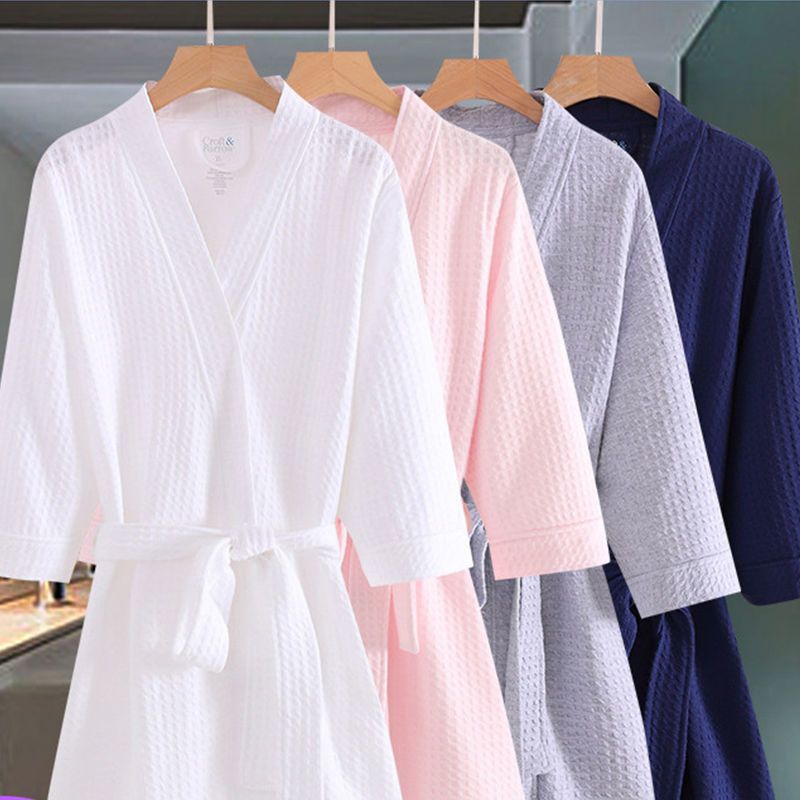 Spring and Autumn New Nightgown Women's Loose Waffle Large Size Long Sleeve Home Clothes Men's Hotel Bathrobe Couple Pajamas Summer