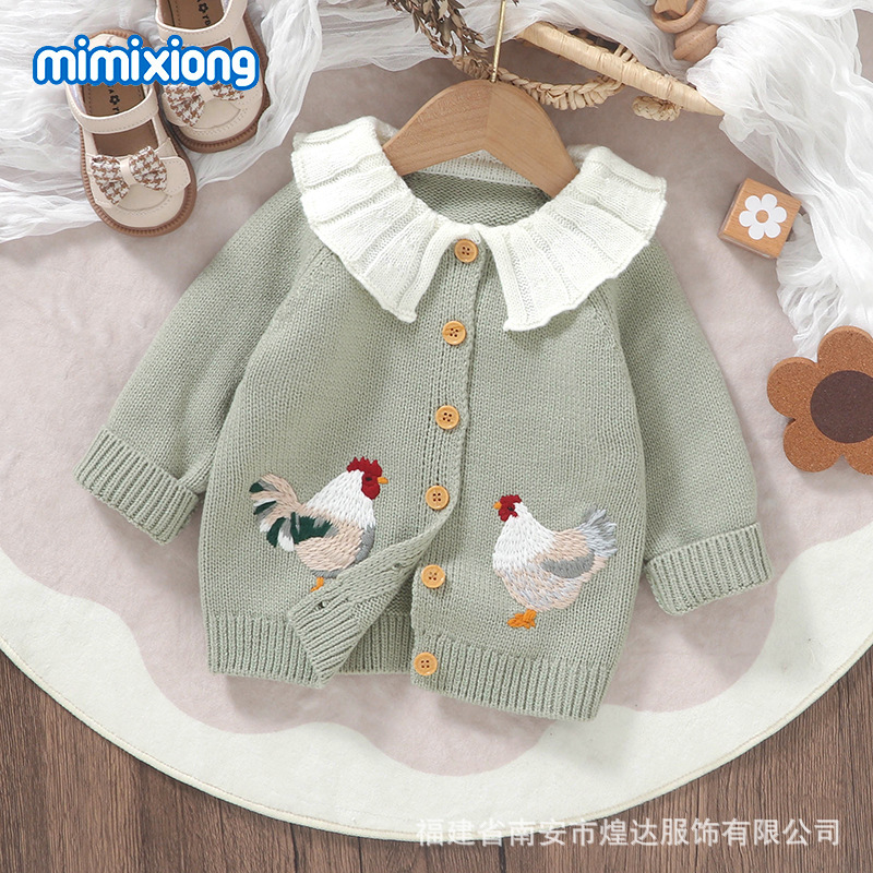 Популярная осенняя и зимняя куртка для малышей с отложным воротником, милый вышитый куртка для девочек, универсальный топ