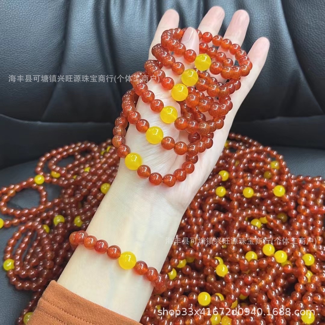 Natural Red Agate Bracelet South Red Bracelet with Yellow Agate Summer Fashion Original Design Live Welfare