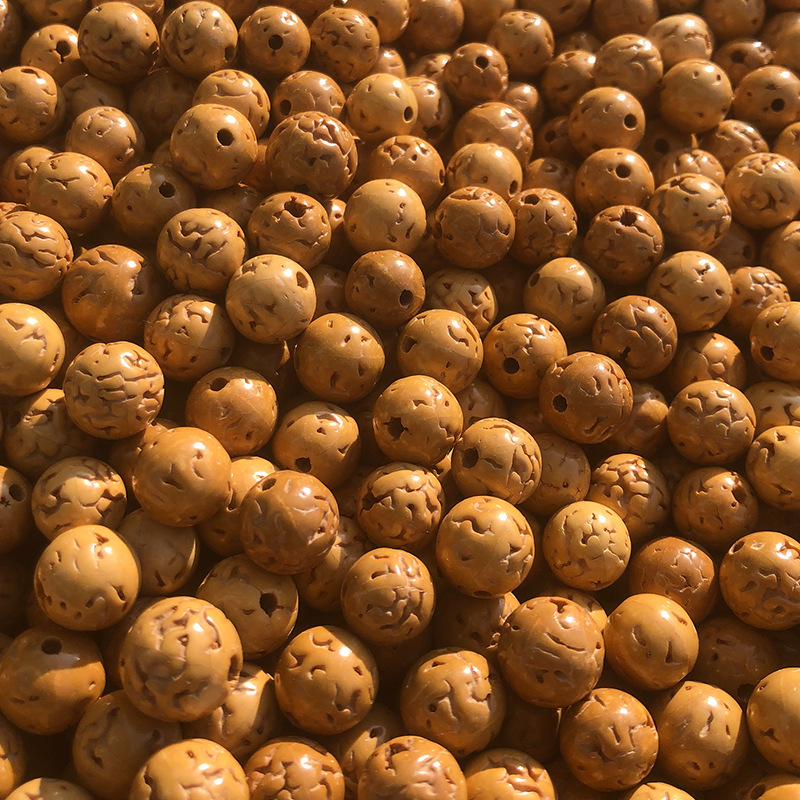 Manufacturer Supplies Toothless Small Rudraksha Loose Beads 108 Round Nail Bone Pattern Dry Grinding Rudraksha Long String
