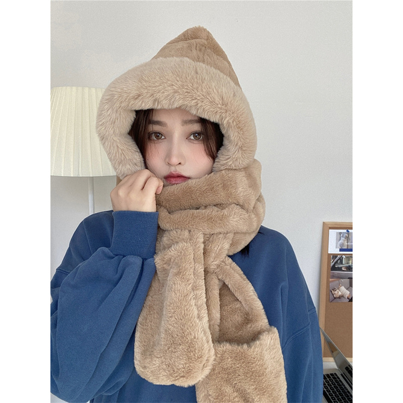 Hat, Scarf, and Gloves Set for Women, Cute and Versatile for Autumn and Winter, Plush, Warm, Ear-Protecting, Neck Warmer, Three-Piece Set