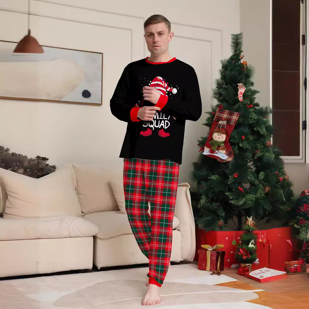 2023 European and American Amazon Cross-Border New Snowflake Red and Green Plaid Christmas Family Wear Printed Home Clothes Set