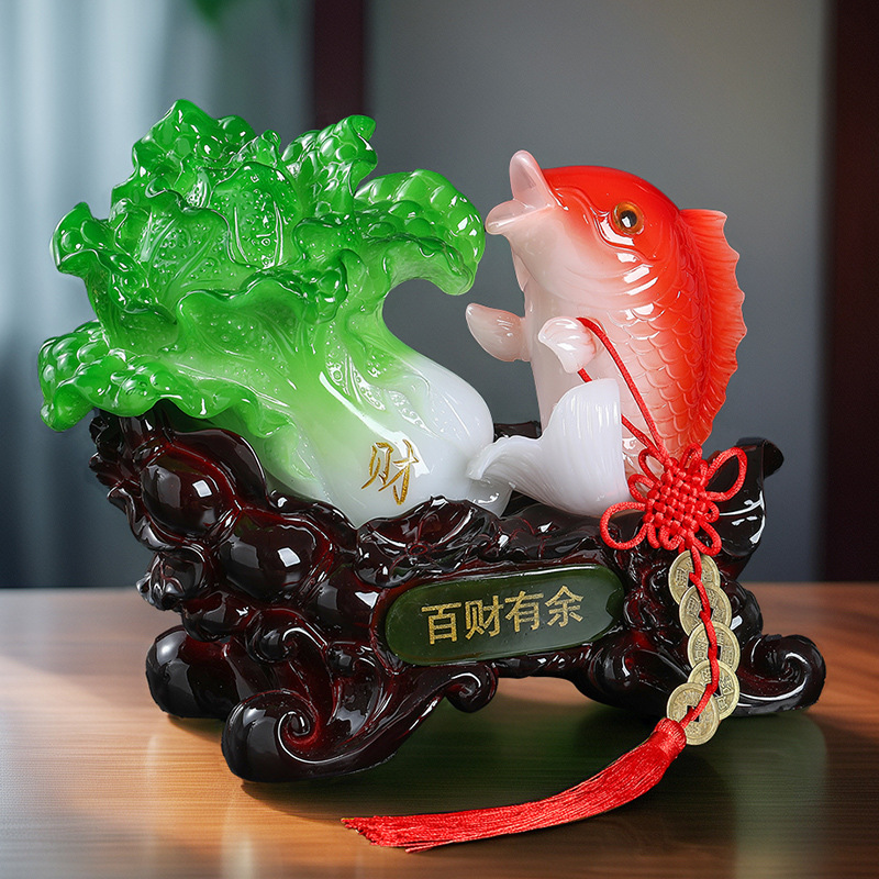 Chinese Jade Cabbage Ornaments More Than Baicai Opening Lucious Fish Creative Home Decorations Living Room TV Cabinet Decoration