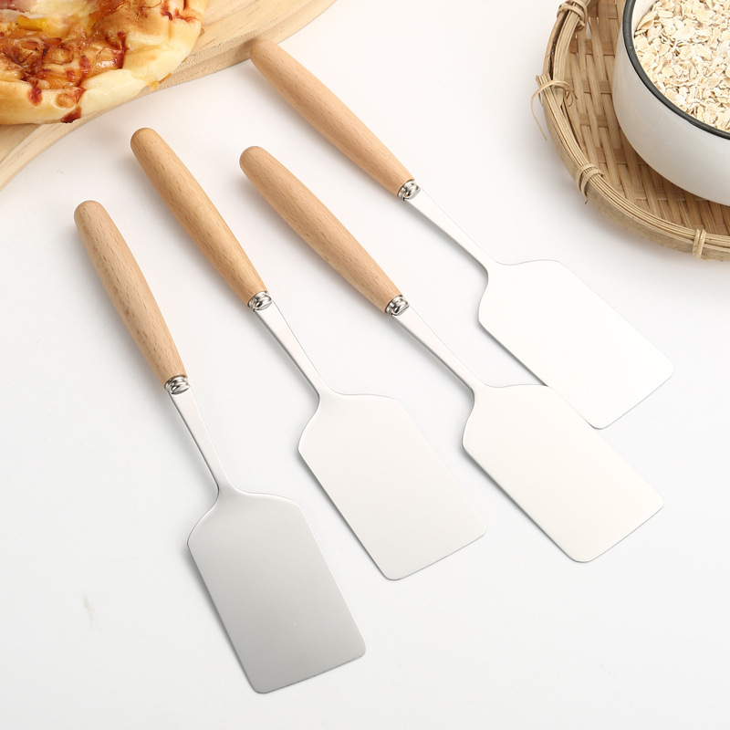 Stainless Steel Wooden Handle Cooking Shovel Omelette Pancake Cooking Shovel Kitchen Multifunctional Gadget Mud Moxibustion Mixing Shovel