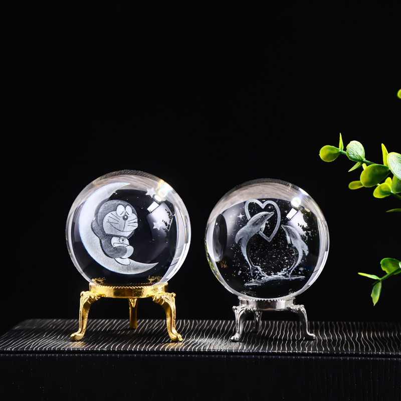 30 Crystal Ball Inner Carving Ball Glass Ball Sun Galaxy Home Crafts Ornaments Laser Carving Inner Carving Moon