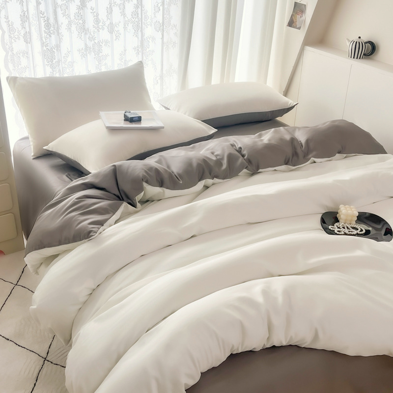 Ins Style Washed Silk Double-Sided Cool Ice Silk Quilt Cover Bed Sheets Three-Piece Set Four-Piece Set Accessible Luxury Princess Style