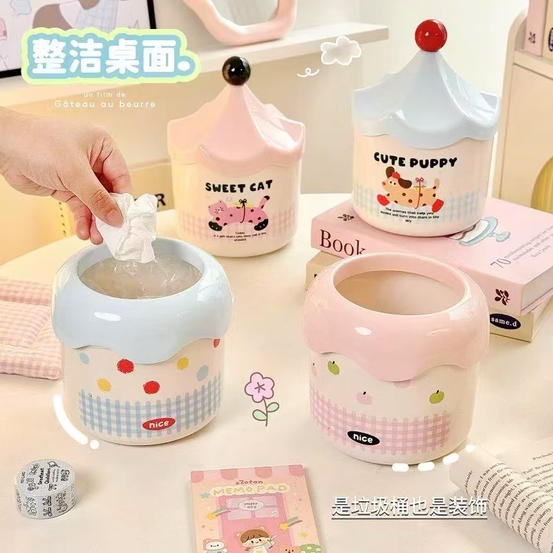 Мультяшное милое ведро для хранения канцелярских принадлежностей, мини-ящик, мусорная корзина для рабочего стола в общежитии