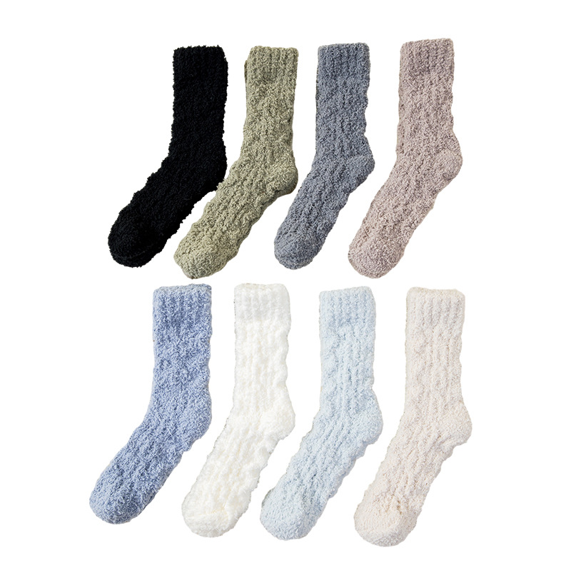 Coral Velvet Non-Shedding Sleep Socks Mid-Calf Socks Autumn and Winter Fleece-Lined Thickeneded Warm Home Floor Indoor Confinement