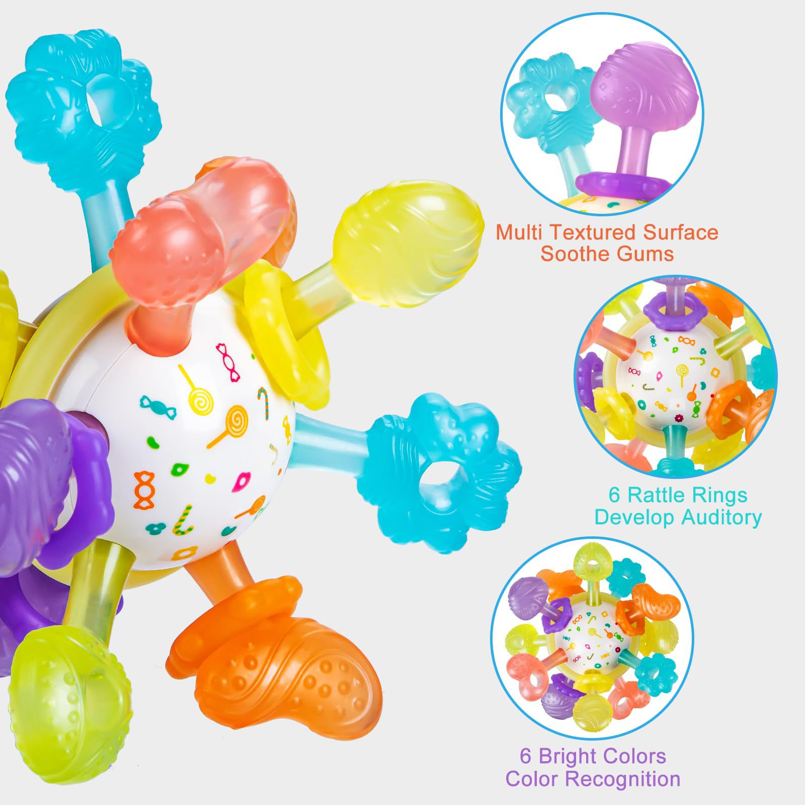 Cross-border Infant Montessori Silicone Bite Lara Grip Sensory Fun Hand-held Touch Ball Toy