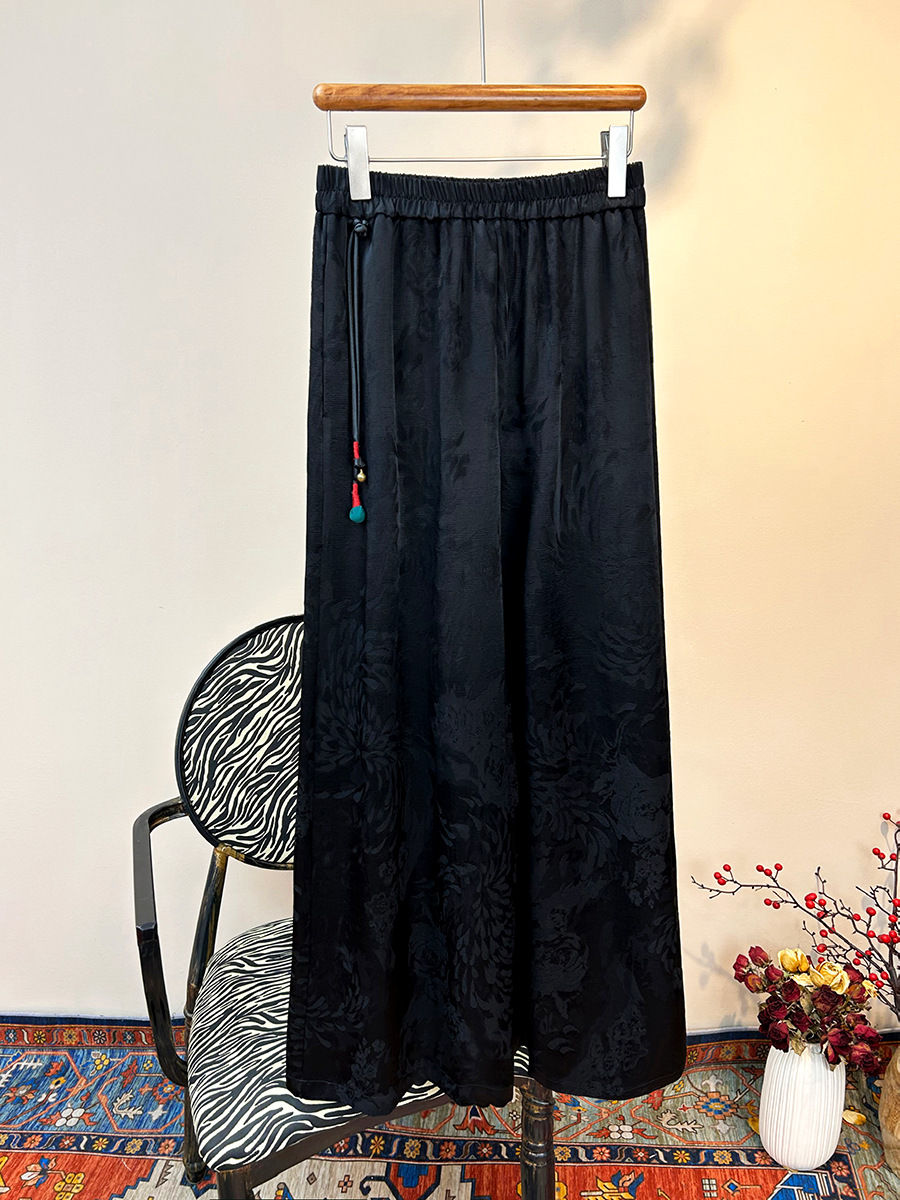 2025 Spring New Chinese Tassel Pants National Style Atmospheric Wide Leg Pants Jacquard Simple Fashion Casual Pants