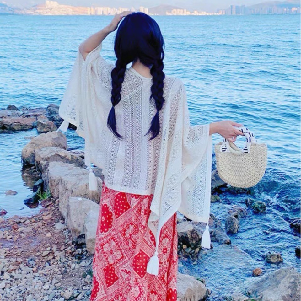 Ретро этнический стиль универсальный кардиган с вырезами и кисточками защита от солнца шаль круглый год элегантная нишевая шаль с защитой для чонгсана