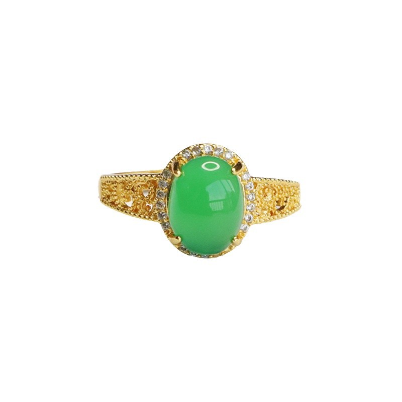 As Yu natural agate ring ice king green chalcedony finger ring palace wind jewelry wholesale MN4121302L