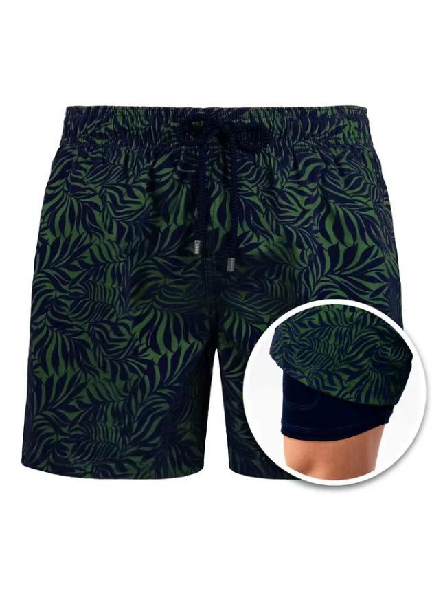 Cross-border Summer European and American Men's Beach Pants Sports Printing Double Shorts Product Upgrade Pocket Drainage