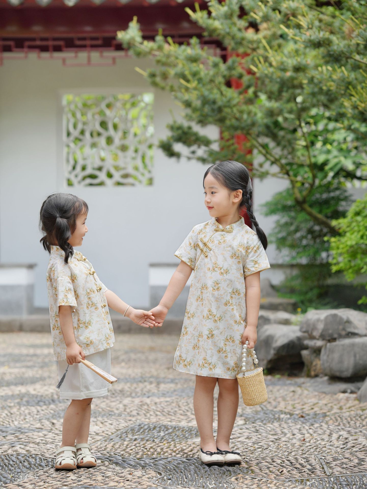 Girls' Cheongsam dress Summer 2025 New Children's Chinese Style Hanfu New Chinese Sister and Brother Clothes for Little Girls