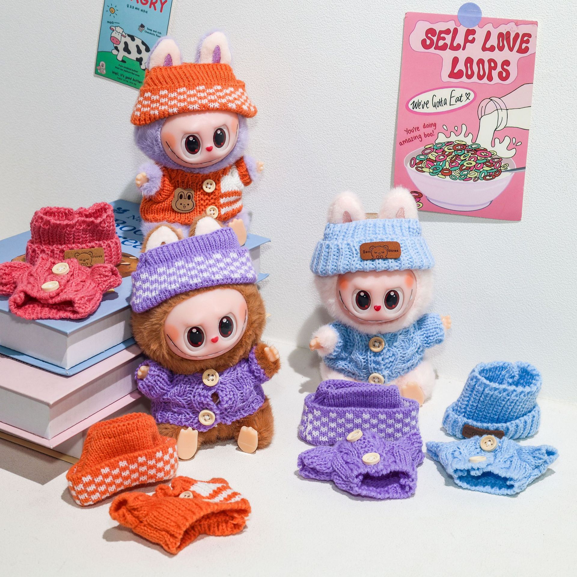 Vinyl Bubu Doll Sweater Plush Doll Clothes Bubu Button Sweater Hat Bag Doll Doll Clothes