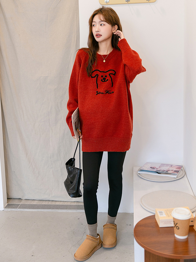 Осень и зима мода для беременных корейский вязаный свитер свободный с рисунком