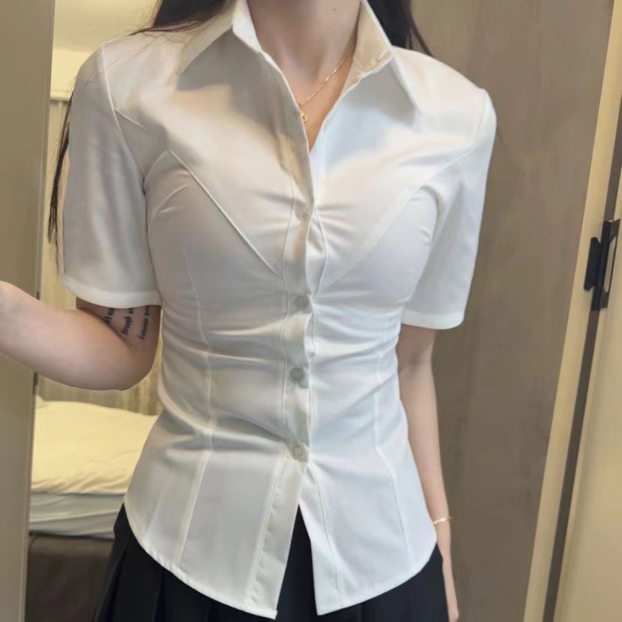 New Jk Uniform with Tie V-Neck, Waist-Cinching, Slimming Short-Sleeve Shirt for Women, Japanese College Style Versatile Pure Desire Set