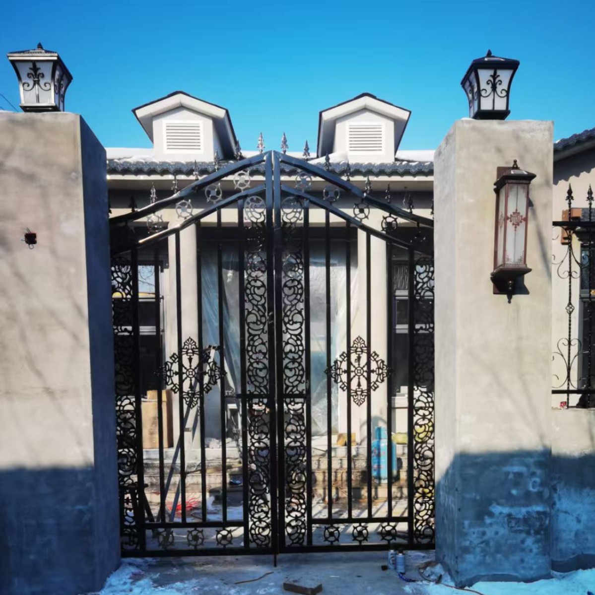 Villa Courtyard Gate European-Style Wrought Iron Gate Retro Iron Gate Multi-Specification Factory Area Double-Door Wrought Iron Gate