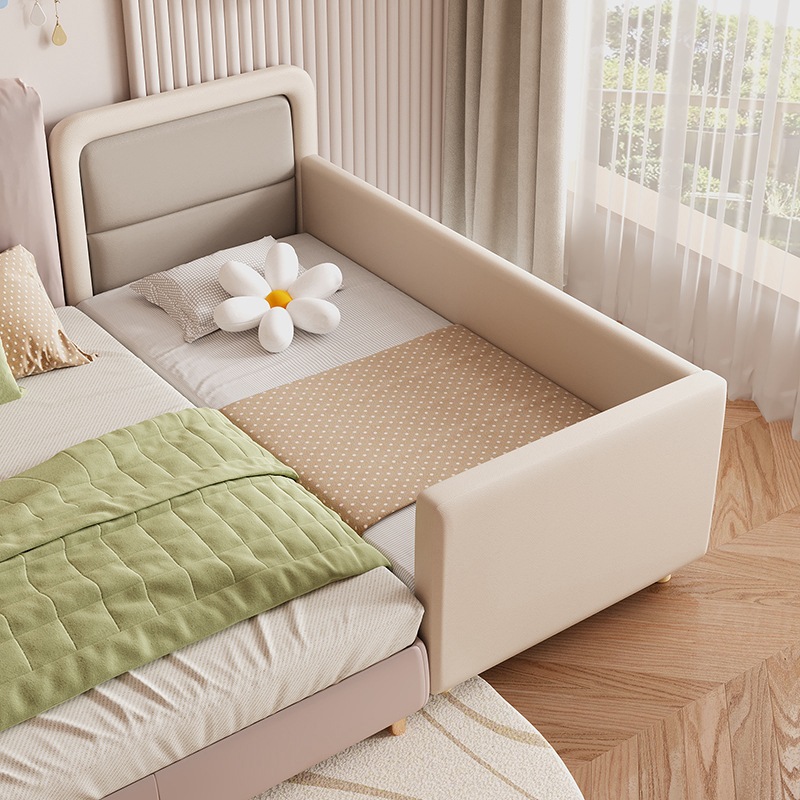 Soft Bag Splicing Artifact Big Bed Children's Solid Wooden Bed with Guardrail