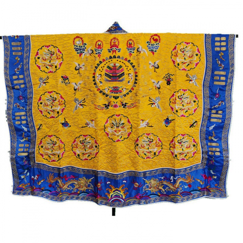 Dragon Robe with Gold Thread, High-Power Robe, Taoist Robe, Imitation Hand-Embroidered Blue-Edged Nine Dragons Taoist Robe