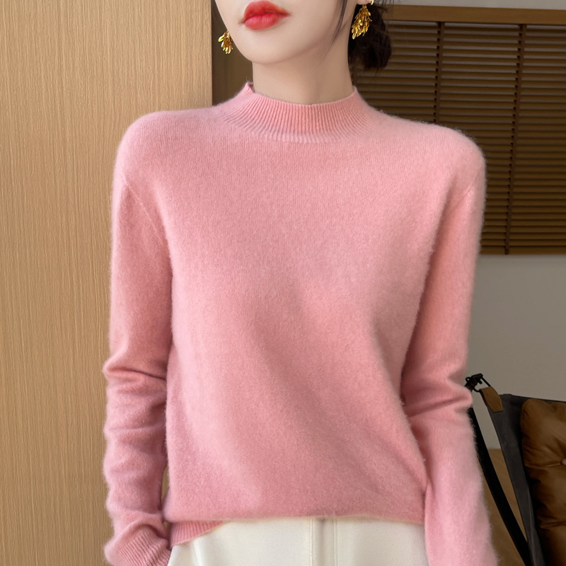 First-Line Ready-To-Wear Wholesale Skin-Friendly 100% Wool Seamless Autumn and Winter New Women's Half-Turtleneck Cashmere Sweater in Stock
