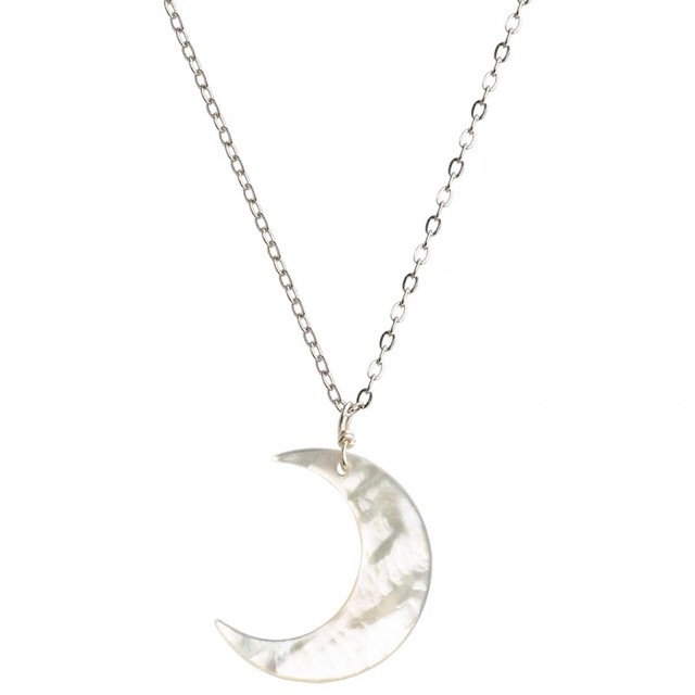 Shell Moon Necklace Italian Snowflake Chain s925 Plain Silver Fine Diamond Half Meniscus Fairy Design Niche Design