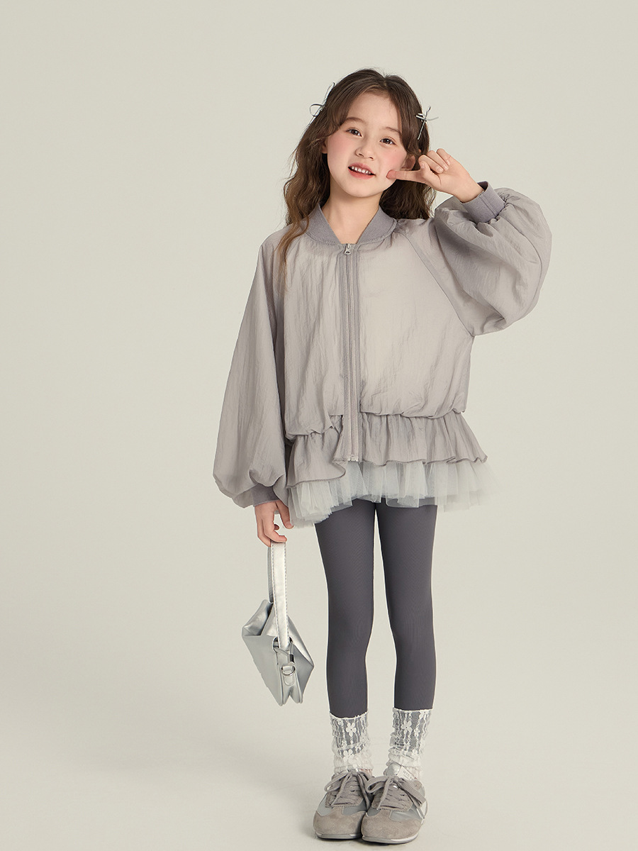 Elmo Beibei 2025 Spring New Korean Style Western Style Princess Style Mesh Hem Tops Flower Bud Top for Medium and Large Girls