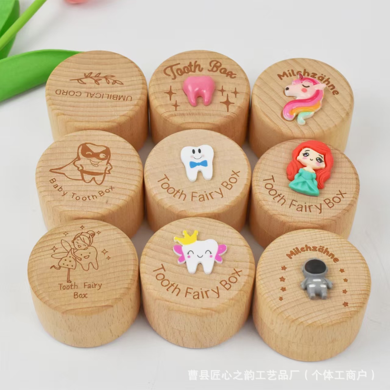 Spot Wooden Kidsren's Deciduous Tooth Box Male and Female Baby Tooth Storage Box Umbilical Cord Fetal Hair Tooth Storage Box Commemorative Box