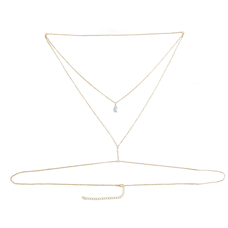 European and American Cross-border Fashion Back Necklace Female Personality Bride Pearl Body Chain Water Drop Pendant Sexy Fashion Chest Chain