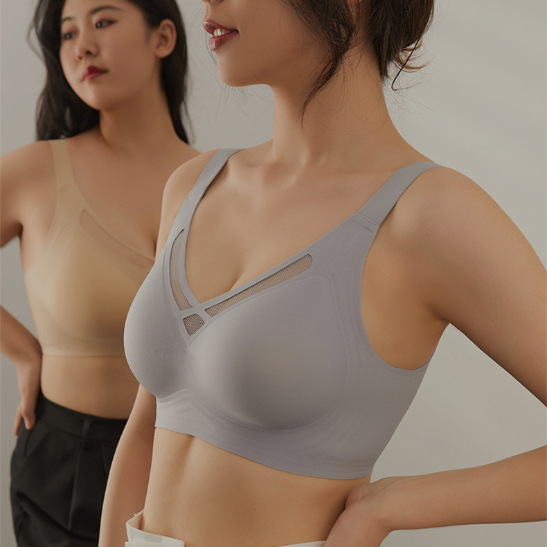 Fat MM Intimates Women's Large Size Seamless Jelly Thin Big Breasts Showing Small Bra Sports Breast-retracting Anti-sagging Bra