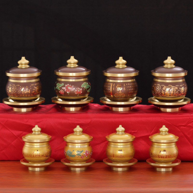 Household Indoor Copper Alloy Water Cup Buddha Cup for Guanyin God of Wealth Immortal Tao Lotus Water Cup Direct Sales